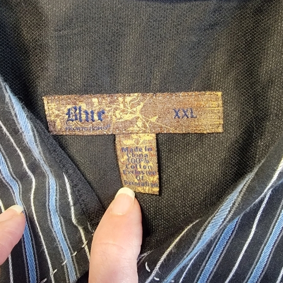Blue Pronto Uomo Men Size XXL Black Blue Stripe Gaucho Western Embellished Shirt - Picture 6 of 8